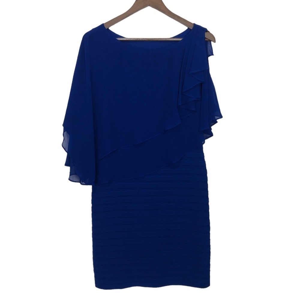 Adriana Papell Blue Chiffon Overlay Dress